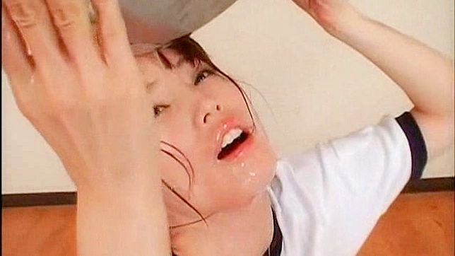 Cum craving teen enjoying the taste of messy creamy load