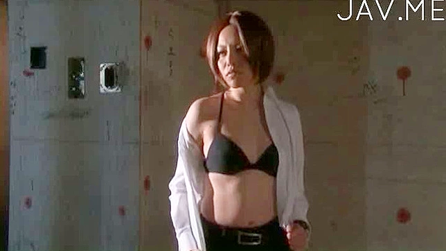 Hot lady strips seductively showing off her sexy boobs to a robber