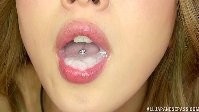 Pierced and sexy japanese  is swallowing hot jizz indoors