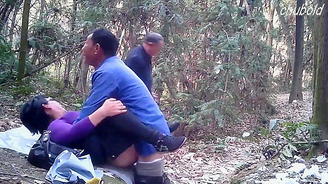 Dirty Chinese prostitute fucks and sucks two men for $7 outdoors in a public park