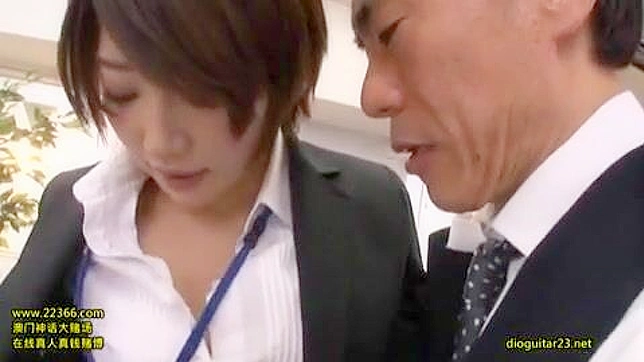MILF colleague seductively distracts co-worker while changing light bulb