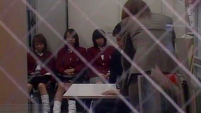 Japanese College Teacher Gets 3 Schoolgirl Students to Look at His Dick