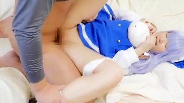 Watch! Adorable Asian in Sexy Costume Enjoys the Big  Hard Tool