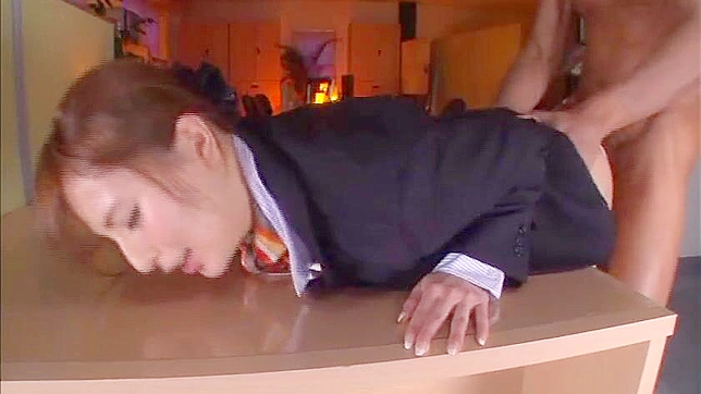 Asian Stewardess Gets Fucked Hard by Two Guys in a Wild Snatch-Pounding Session