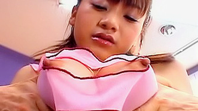 Busty babe gets her huge Asian tits groped while fucking hard